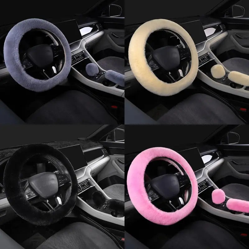 🐻🚗 Set 3 Accessori Auto in Peluche Morbido – Copri Cambio, Freno a Mano & Tasca Volante