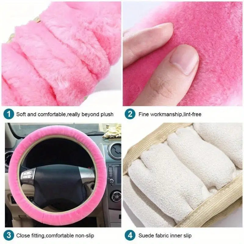 🐻🚗 Set 3 Accessori Auto in Peluche Morbido – Copri Cambio, Freno a Mano & Tasca Volante
