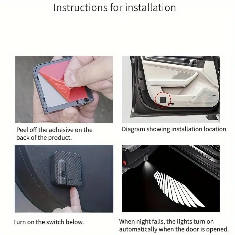 ✨🚗 Set 4 Luci Porta Auto “Ali d’Angelo” – Design Fibra di Carbonio