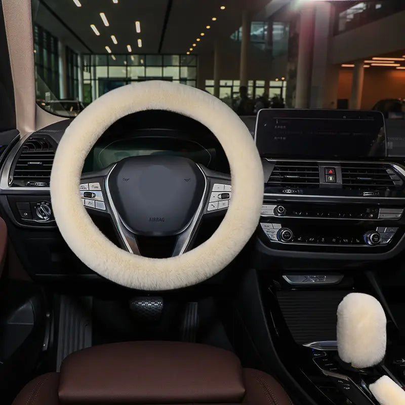 🐻🚗 Set 3 Accessori Auto in Peluche Morbido – Copri Cambio, Freno a Mano & Tasca Volante